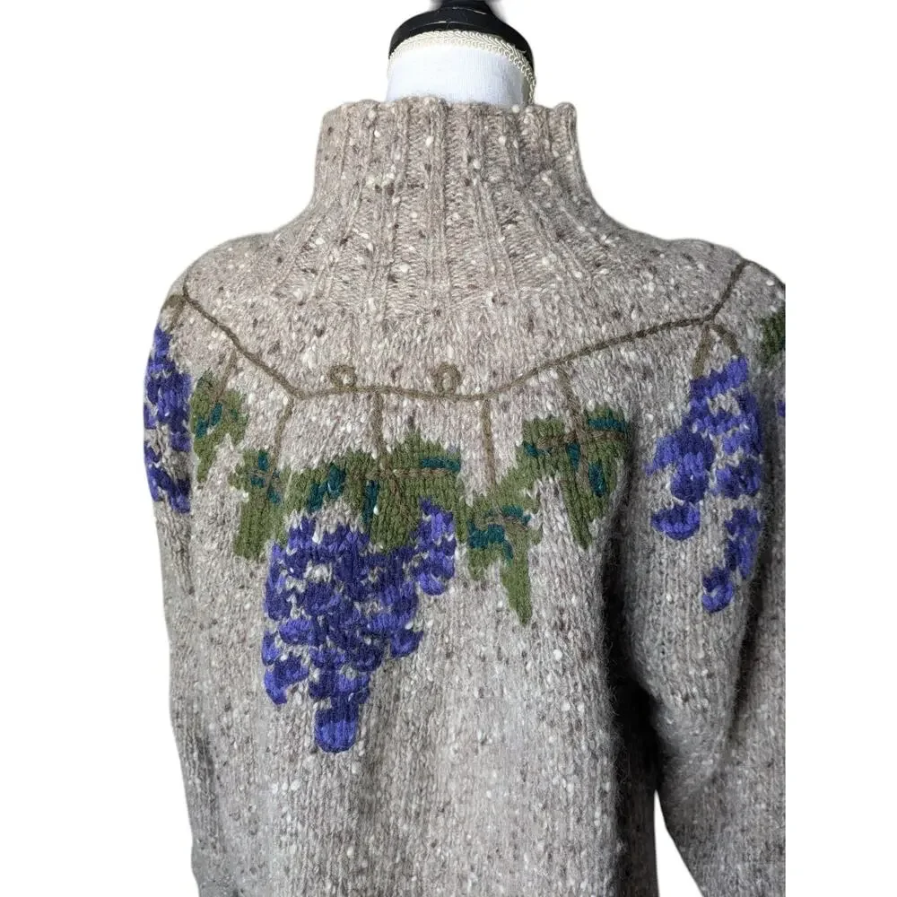 Vintage Ann Taylor Hand Knit Grape Grapevines Pullover Sweater Size Large Wool - Picture 5 of 12